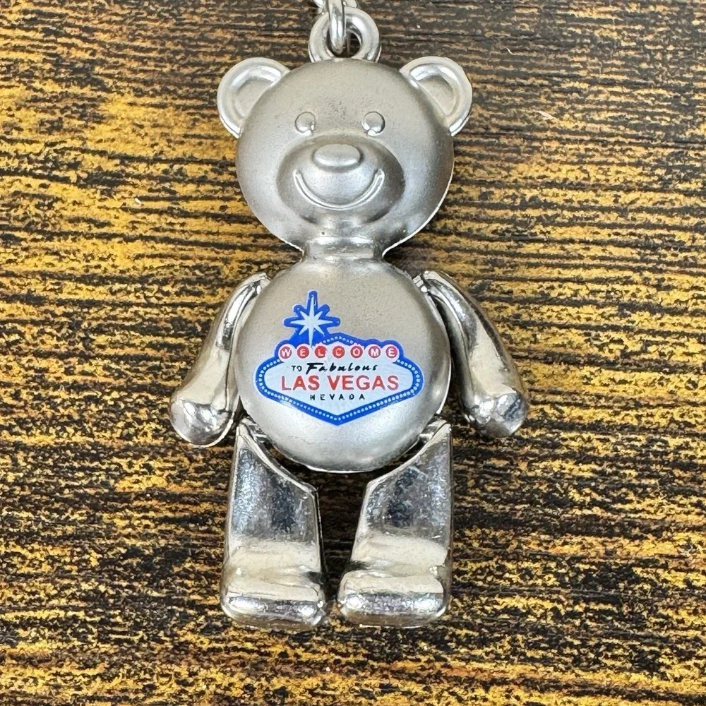 Moving‎ Parts Bear Keychain Las Vegas Silver Tone Quality Heavy